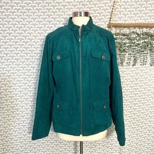 Studio Works Faux Suede Barn Jacket Forest Green Zip Up Woman Plus Size 18